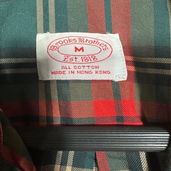 Brooks Brothers Shirt Mens Medium Button Down Red Green Plaid Cotton Pocket - Picture 6 of 8